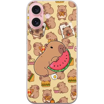 Kompatibelt Mobildeksel til Apple iPhone 16 Capybara Snack Tid Søte kapibarer nyter vannmelon pizza og popcorn i en varm og leken design som sprer gl