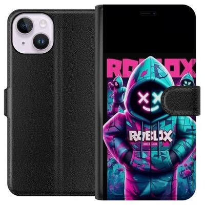 Kompatibelt Lommeboketui til Apple iPhone 15 Roblox Hoodie Legend Mystisk Robloxfigur i blå hettegenser med futuristiskt neonlys