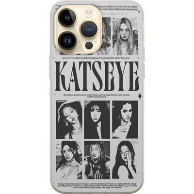 Kompatibelt Mobildeksel til Apple iPhone 15 Pro Max KATSEYE i svart-hvit grafisk plakat med portrettbilder, overskrift og redaksjonell retrodesign