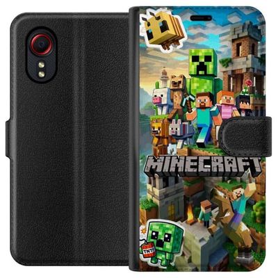 Kompatibelt Lommeboketui til Samsung Galaxy Xcover 5 Voxel spill eventyr med blokkfigurer, dyr og grønt pikselmonster i fargerikt blokklandskap.