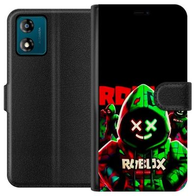 Kompatibelt Lommeboketui til Motorola Moto E13 Roblox Shadow Squad Design mørk neon-inspirert stil med grønne og røde kontraster for et kult intenst