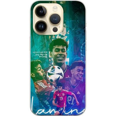 Kompatibelt Mobildeksel til Apple iPhone 15 Pro Lamine Yamal fotballmotiv med Barcelona og Spania-inspirasjon i fargerik stil