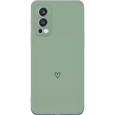 Kompatibelt Mobildeksel til OnePlus Nord 2 5G Enkelt, svart, linjetegnet hjerte på ensfarget, myk grønn bakgrunn med minimalistisk uttrykk