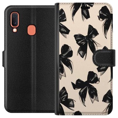 Kompatibelt Lommeboketui til Samsung Galaxy A20e Svarte sløyfer på beige bakgrunn elegant tidløs design med myke kontraster og luksuriøs følelse