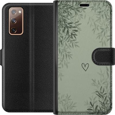 Kompatibel Tegnebogsetui til Samsung Galaxy S20 FE Grøn minimalistisk baggrund med et enkelt hjerte, botaniske blade og bløde naturlige skygger