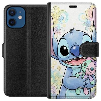 Kompatibelt Lommeboketui til Apple iPhone 12 Stitch holder en liten lappeteppe dukke blant pastellblomster.