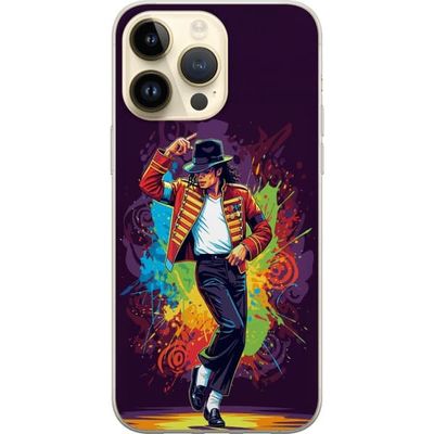 Kompatibelt Mobildeksel til Apple iPhone 14 Pro Max Kunstnerisk portrett av Michael Jackson med fargerike sprut og retrofølelse
