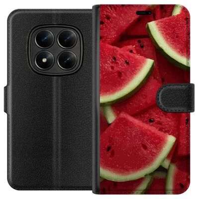 Kompatibelt Lommeboketui til Xiaomi Redmi Note 15 Pro+ Nærbilde av vannmelon skiver med rødt fruktkjøtt og grønt skall, saftig sommer inntrykk