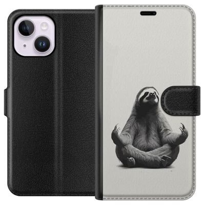 Kompatibelt Lommeboketui til Apple iPhone 15 Plus Lasende i meditasjon, sjarmerende rolig design som kombinerer humor, avslapning og søt estetikk i p