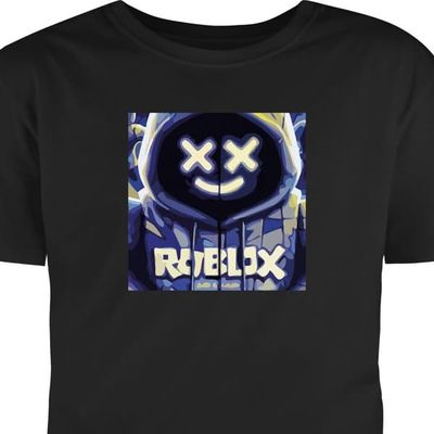 T-skjorte for Barn | Klassisk Barn-T-skjorte Svart 5-6 År Blå-gul Roblox-inspirert hettegenserfigur med maske og minimalistisk neonstil, stilren spil