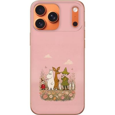 Kompatibelt Mobildeksel til Apple iPhone 17 Pro Max Nostalgiskt illustrert motiv med flere fantasifigurer i en blomstrende eng med rosa pastellbakgru