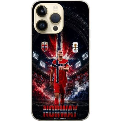 Kompatibelt Mobildeksel til Apple iPhone 14 Pro Max Erling Haaland i norsk landslagssammenheng med flagg, stadion og fotballtema