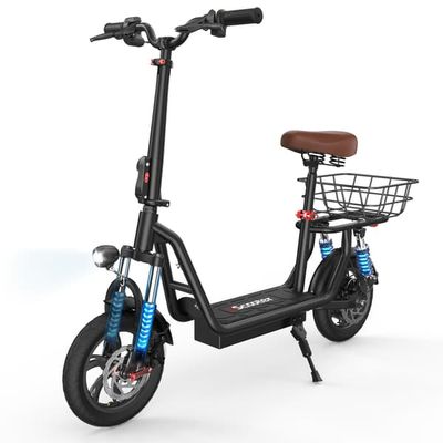 iScooter i12 elektrisk skoter med säte för vuxna, 500 W, 12 tum, dubbel fjädring, för stadspendling, med basket-svart,Svart