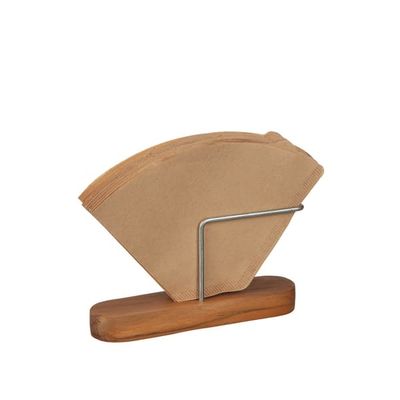 Kaffefilterholder i teak & metal – 16×10 cm, også servietstativ