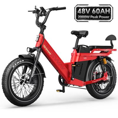 TESWAY X5 Pro 2000W Elcykel - 52V 60Ah Batteri, 320 km Räckvidd, 50km/h, 20" Fatbike-däck, Hydrauliska Bromsar, 7-växlad Shimano, Vikbar Aluminiumram
