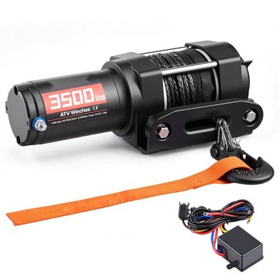 Elvinsch - ATV/UTV-vinsch - Dragkraft 1587 kg, 12 V - Syntetlina 5,5 mm x 10 m - Trådbunden fjärrkontroll - IP55 - Monteringsplatta - Svart