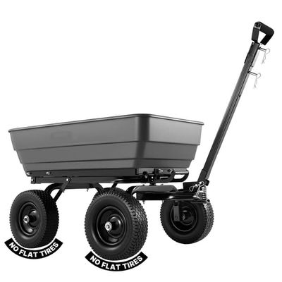 Havevogn - Tipvogn - 544 kg Belastning - 198 l Kapacitet - 2-i-1 Omstilleligt Håndtag - 90° Hurtigtip - 180° Drejehjul - Til Planter, Jord og Afgrøder