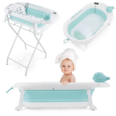 Foldbart babybadekar med stativ og termometer Moby-System
