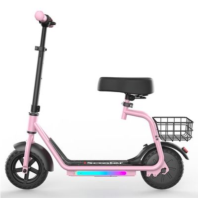iScooter iK7 Elsparkcykel för barn med säte och korg, rosa