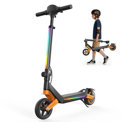 iScooter K6 Kids Electric Scooter, LED Display, Adjustable Height, Bluetooth Speaker, Foldable Lightweight, Orange
