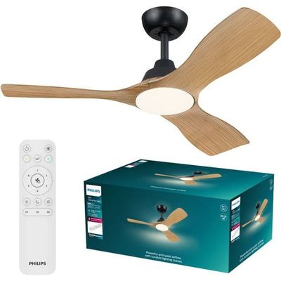 Takfläkt - Philips - Olas - Fasta blad - Diameter 106 cm - Svart/Trä - Inbyggd LED + fjärrkontroll