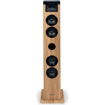 Tornhögtalare - THOMSON - Svart/Trä - Bluetooth/CD/USB/SD, 60W, FM-radio, Fjärrkontroll, Strömförsörjning. 230V