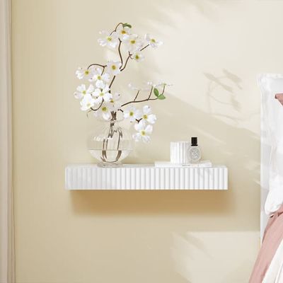 SoBuy Væghylde med skuffer 60x20x8cm – Til entré, stue og soveværelse | Hvid FHK38-W