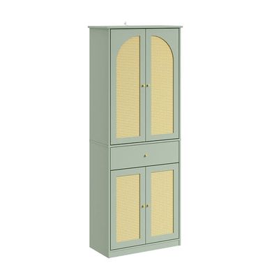 SoBuy Smalt Opbevaringsskab 70x34x180cm – Rottinglook, Justerbare Hylder | Grøn Højskab FSB107-GR