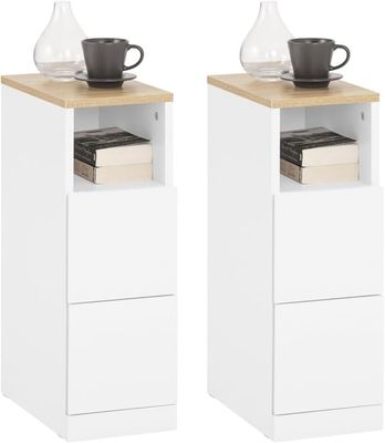 SoBuy Sengebord 20x35x60cm - 2-delt sæt, Hvidt sidebord med skuffe og hylder FBT149-WNx2