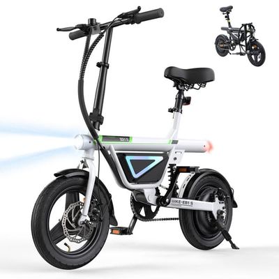 iScooter EB1S Compact Folding E-Bike, 36V 12Ah batteri, 350W borstlös motor, 25 km/h och främre/bakre skivbromsar-Vit