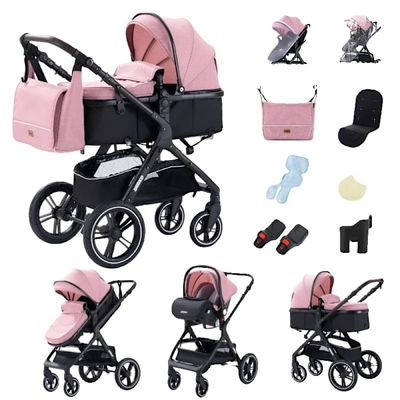 Barnevogn, 3 i 1 Multifunktionel, Nem Sammenklappelig Design,X1 pink