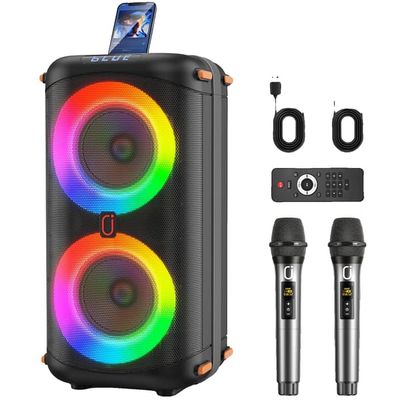 Karaoke-maskine med dual 6,5” højttalere, 10.000mAh batteri, Bluetooth 5.3, op til 24 timers spilletid, integreret bærehåndtag