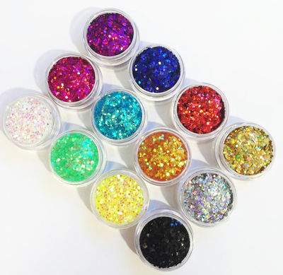 12 bokser med hexagon glitter