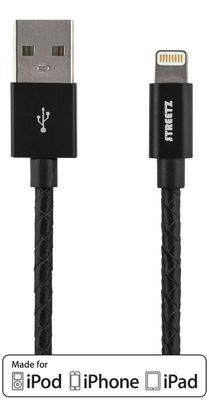 STREETZ IPLH-582 synkronointi-/latauskaapeli nahkapäällysteinen, MFi 1m