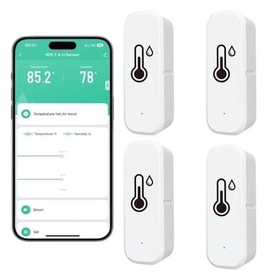 Trådløs termometer og hygrometer 4-pak – WiFi temperatur- og fugtighedsmåler med app, notifikationer og fjernovervågning