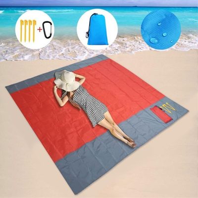 Stort strandteppe 210x200cm sandtett vanntett lett utendørs teppe rød