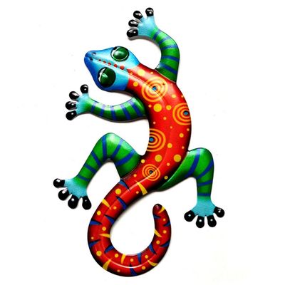 Gecko Lizard Veggklistremerke Hagepynt 14x21.8x0.8cm - Rød