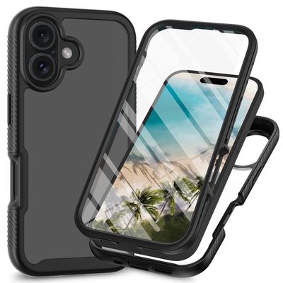 Deksel til iPhone 16 PC+TPU klar telefonveske med PET - skjermfilm