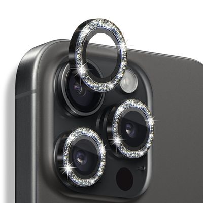 NORTHJO kameralinsedeksel med glitter for iPhone 16 Pro/16 Pro Max, herdet glass og metall - svart