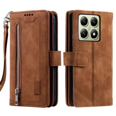 Til Xiaomi 14T Pro - deksel med glidelås og 9 kortspor