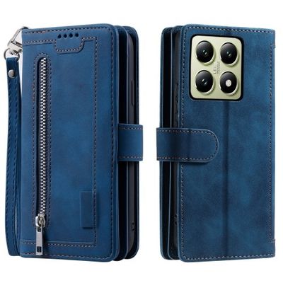 Til Xiaomi 14T Pro - deksel med glidelås og 9 kortspor