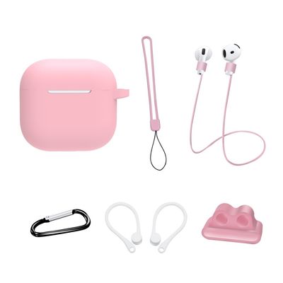 AirPods 4 6 in 1 -tarvikkeet kotelo hihnapidike korvakoukut kaulahihna avainrengas - Vaaleanpunainen