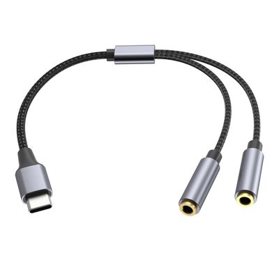 25 cm USB-C til 3,5 mm Audio Splitter-kabel Hodetelefonadapter
