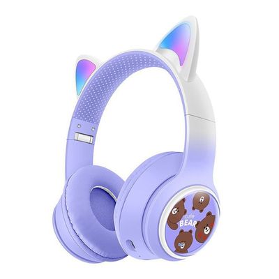 Trådlösa On-Ear hörlurar Glödande Kattöra Bluetooth Gaming Headset - Lila