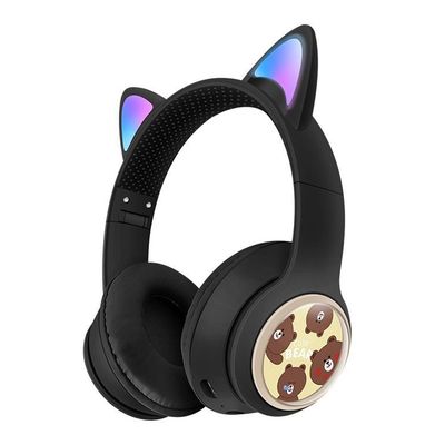 Trådløse On-Ear Hovedtelefoner Glødende Katteøre Bluetooth Gaming Headset - Sort