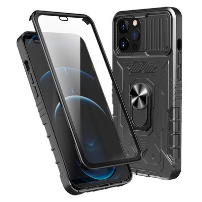 iPhone 14 Pro Hybrid - deksel med fingerring og kamerabeskyttelse+herdet glass
