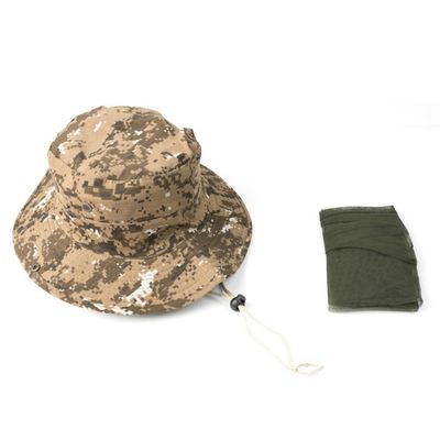 Camouflage bøttehatte med myggnett Campingfiske - Khaki