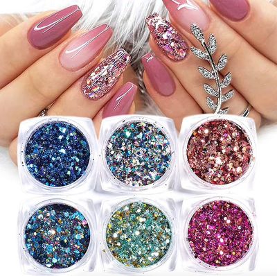 6 stk negleglitter glitter, Negledekorasjoner