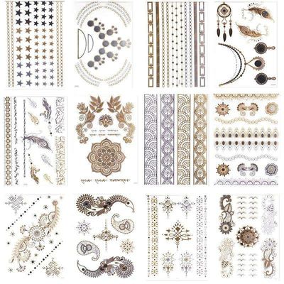 3 kpl Metallic Tattoo kulta / hopea, metallinen flash tatuointi
