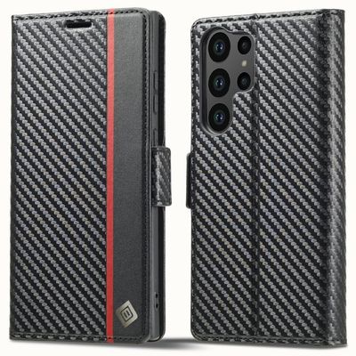 SKALO Samsung S25 Ultra LC.IMEEKE Carbon Fiber Flip Cover - Sort